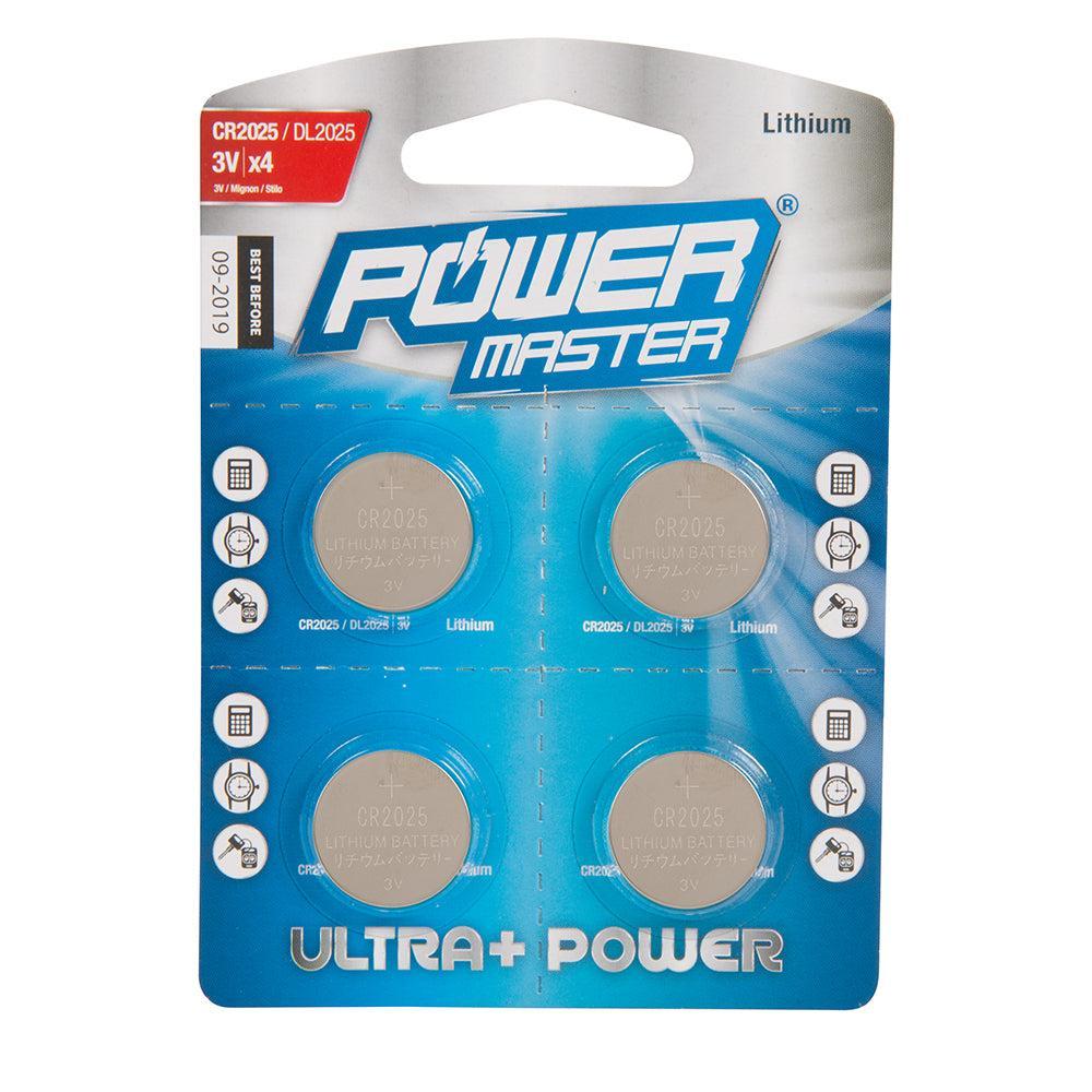 Powermaster - Lithium knoopcel batterij CR2025, 4 pk.