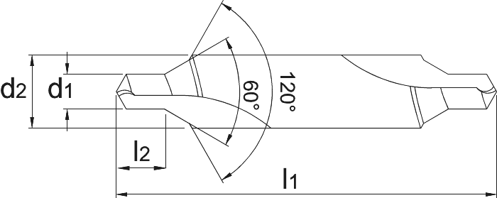 Phantom HSS Centerboor DIN 333-B met dubbele hoek, 60°, 120°