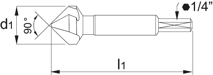 International Tools ECO HSS Verzinkboor DIN 3126-DIN ISO 1173 E6,3 90°, 3 snijkanten, 1/4″ (6,35 mm)-zeskant bitopname (Serie 42.543)