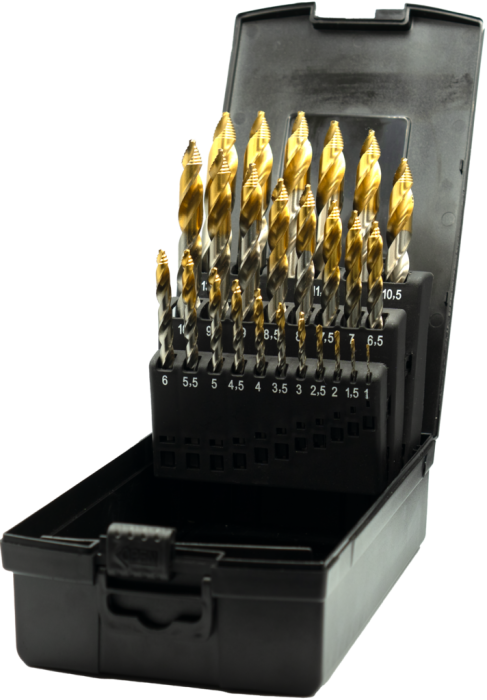 International Tools ECO PRO HSS Set Spiraalboren DIN 338 Step-point, TiN-tip, met drievlaks schacht