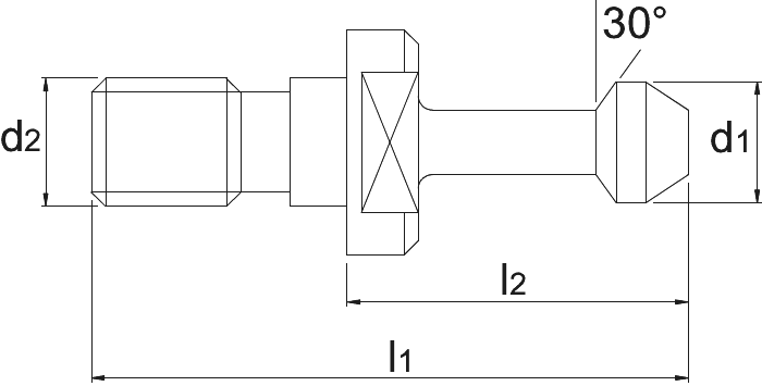 Phantom Aantrekbout, met O-ring, 30°, (JD = doorboorde uitvoering) ISO 7388-3