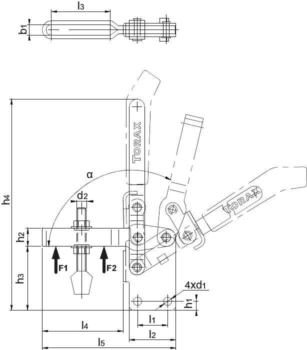 Torax Verticale Snelspanklem, met verticale voet