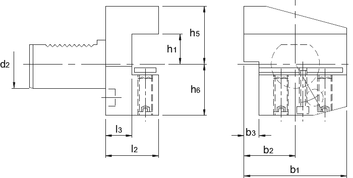 Phantom VDI-houder DIN 69880, uitvoering B4, radiaal, links