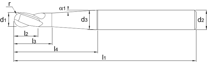 Phantom Volhardmetaal Precisie Radiusfrees, 2-snijder AlTiN-X, HRC 30-65