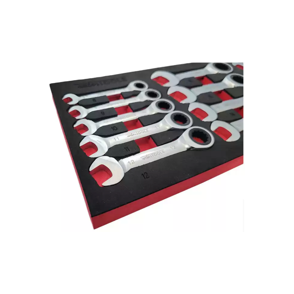 Ratelring-steeksleutelset extra kort 8 - 19 mm 12-dlg