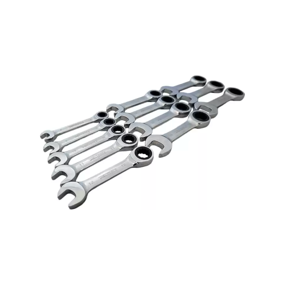 Ratelring-steeksleutelset extra kort 8 - 19 mm 12-dlg