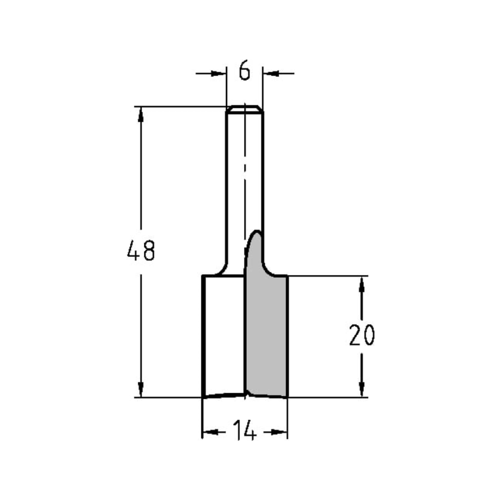 GROEFFREES Ø 14 X 20 MM, TL=48 MM, S=6 MM, HW