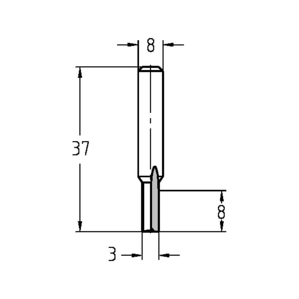 GROEFFREES KORT Ø 3 X 8 MM, TL=37 MM, S=8 MM, VHW