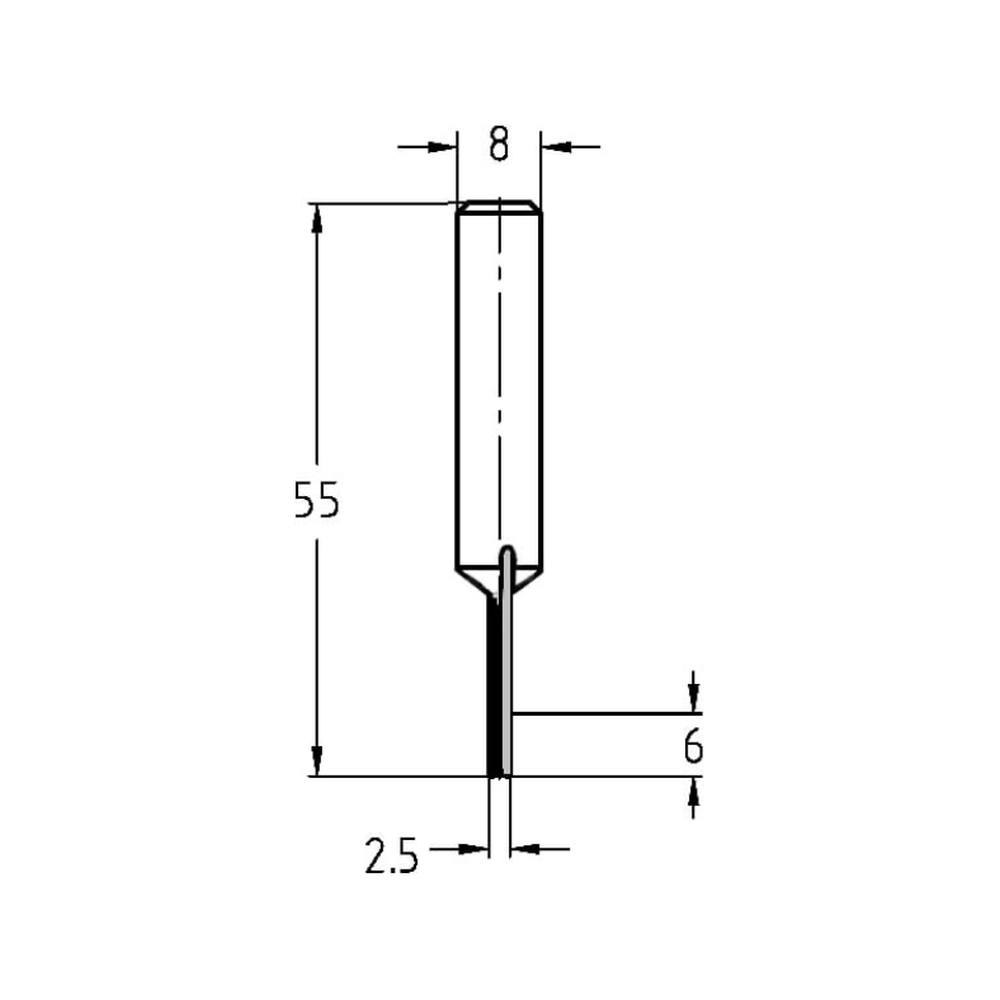 GROEFFREES Ø 2,5 X 6 MM, TL=55 MM, S=8 MM, VHW