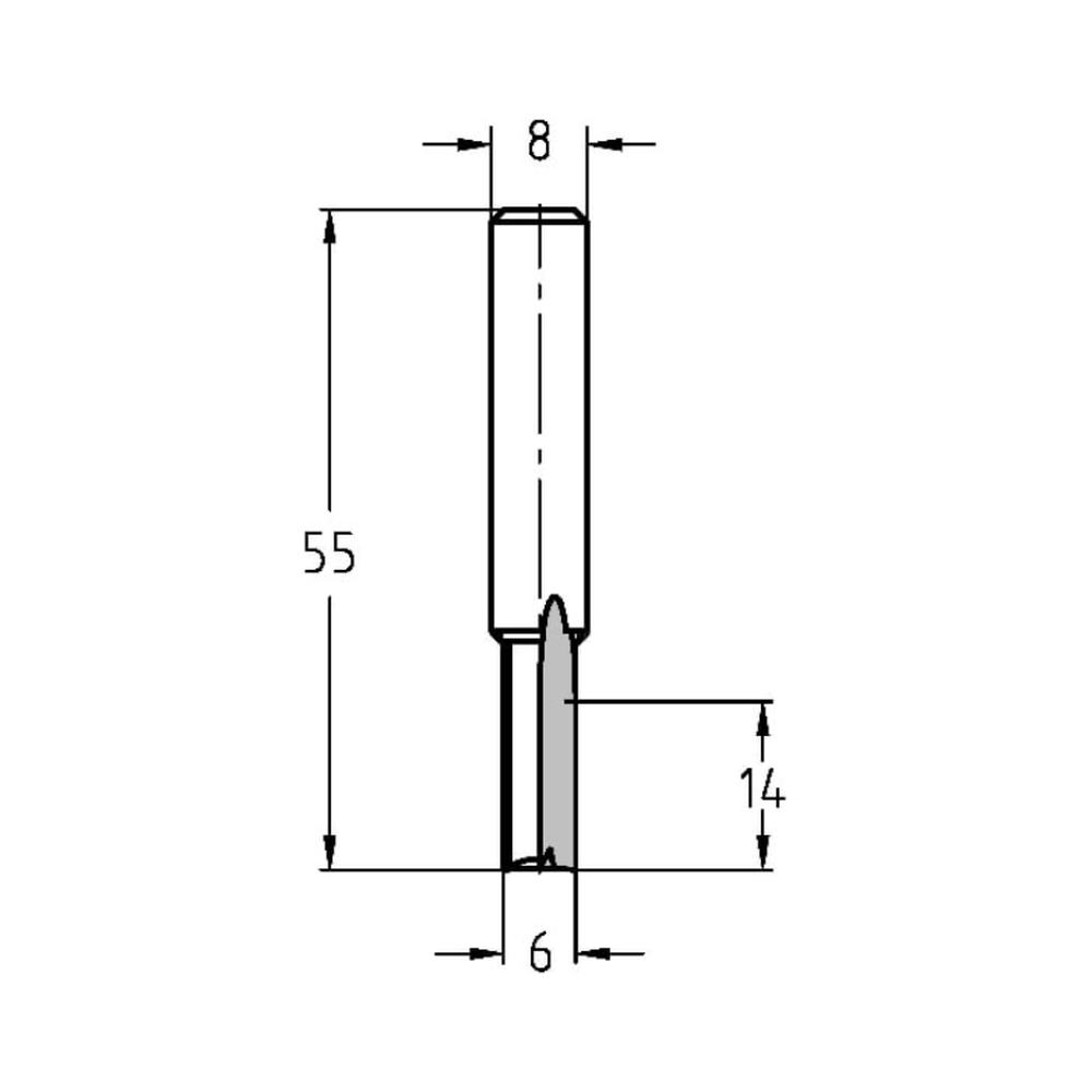 GROEFFREES Ø 6 X 14 MM, TL=55 MM, S=8 MM, VHW