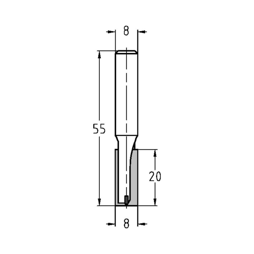 GROEFFREES Ø 8 X 20 MM, TL=55 MM, S=8 MM, HW