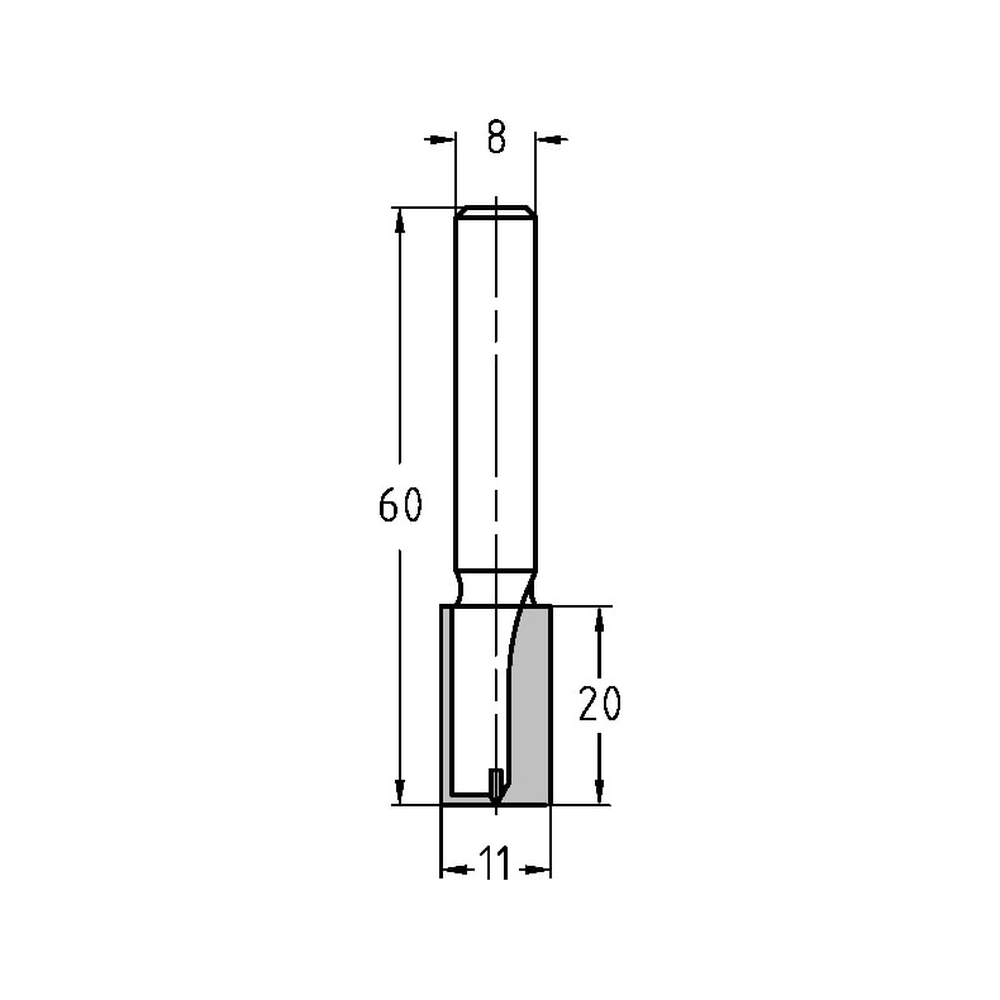 GROEFFREES Ø 11 X 20 MM, TL=60 MM, S=8 MM, HW