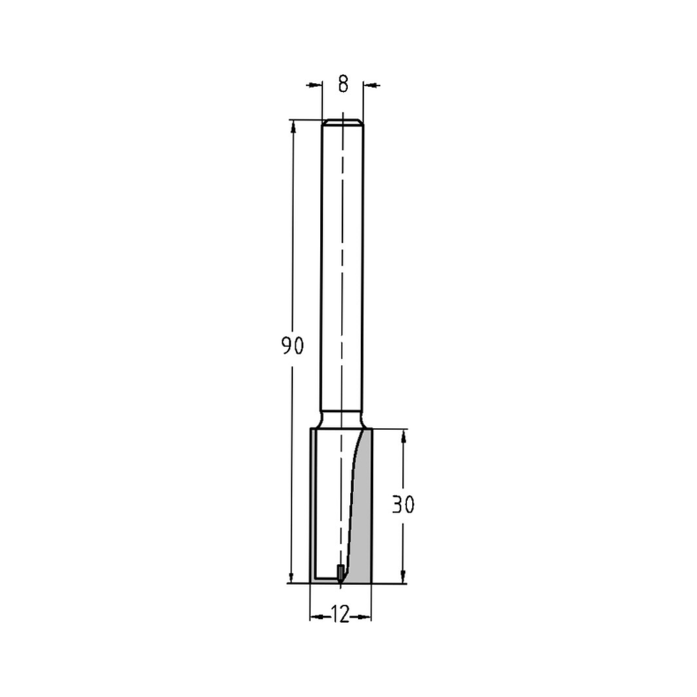 GROEFFREES Ø 12 X 30 MM, TL=90 MM, S=8 MM, HW