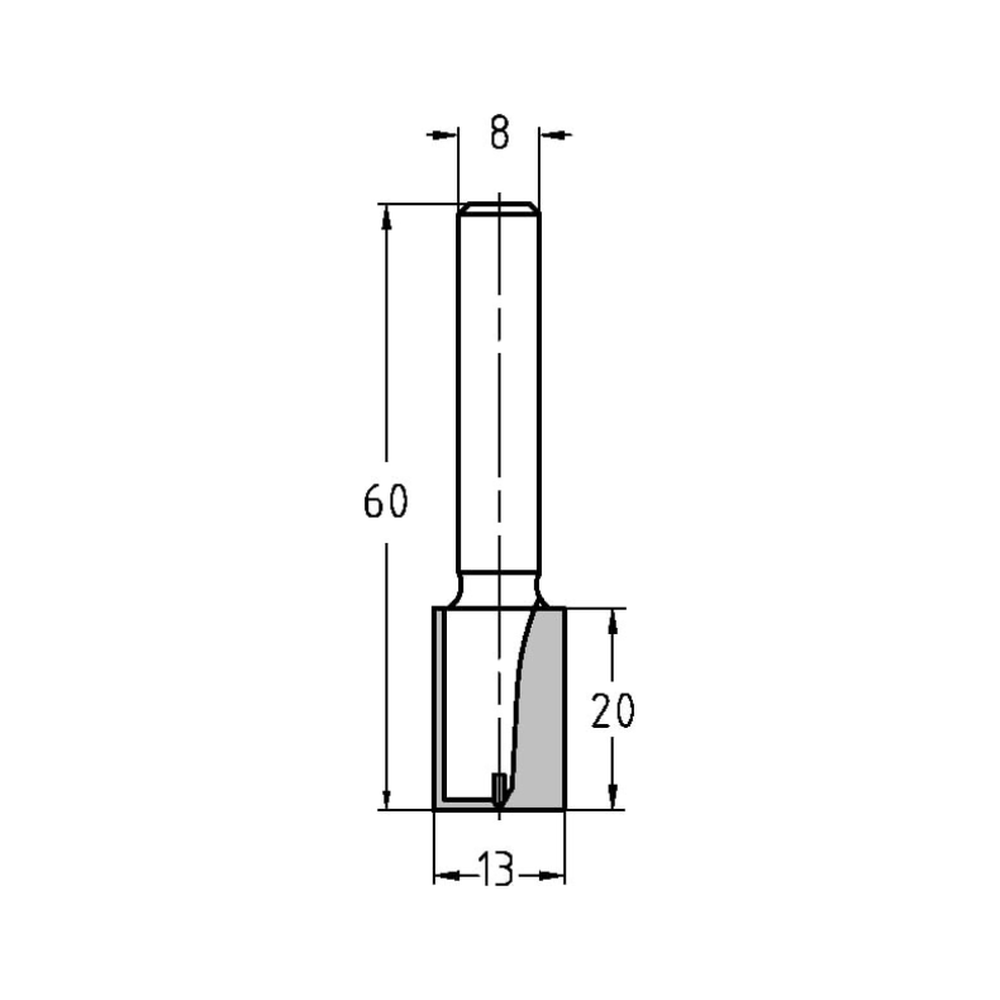 GROEFFREES Ø 13 X 20 MM, TL=60 MM, S=8 MM, HW