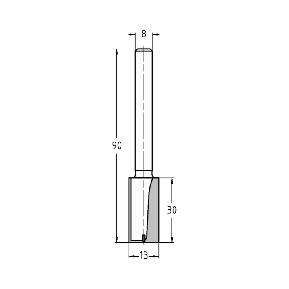 GROEFFREES Ø 13 X 30 MM, TL=90 MM, S=8 MM, HW