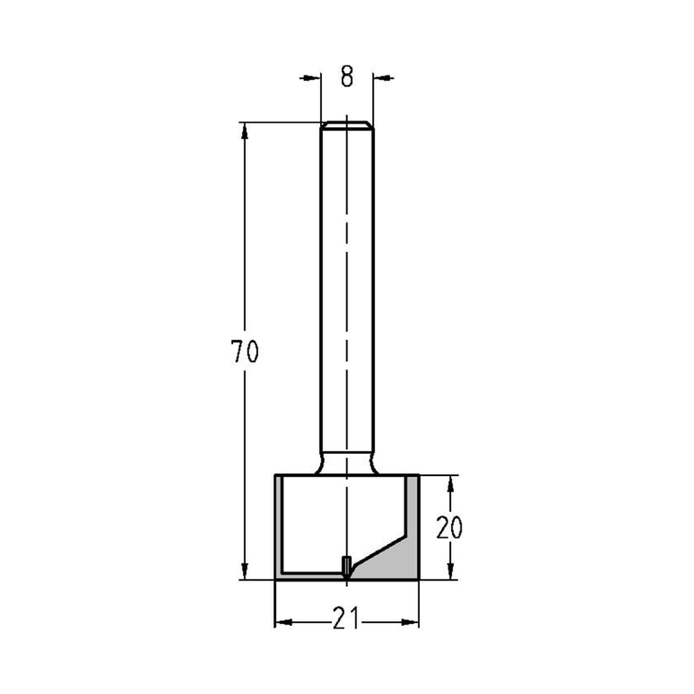 GROEFFREES Ø 21 X 20 MM, TL=70 MM, S=8 MM, HW