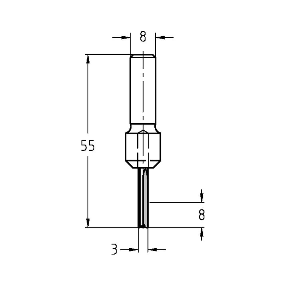 GROEFFREES Ø 3 X 8 MM, TL=55 MM, S=8 MM, HS