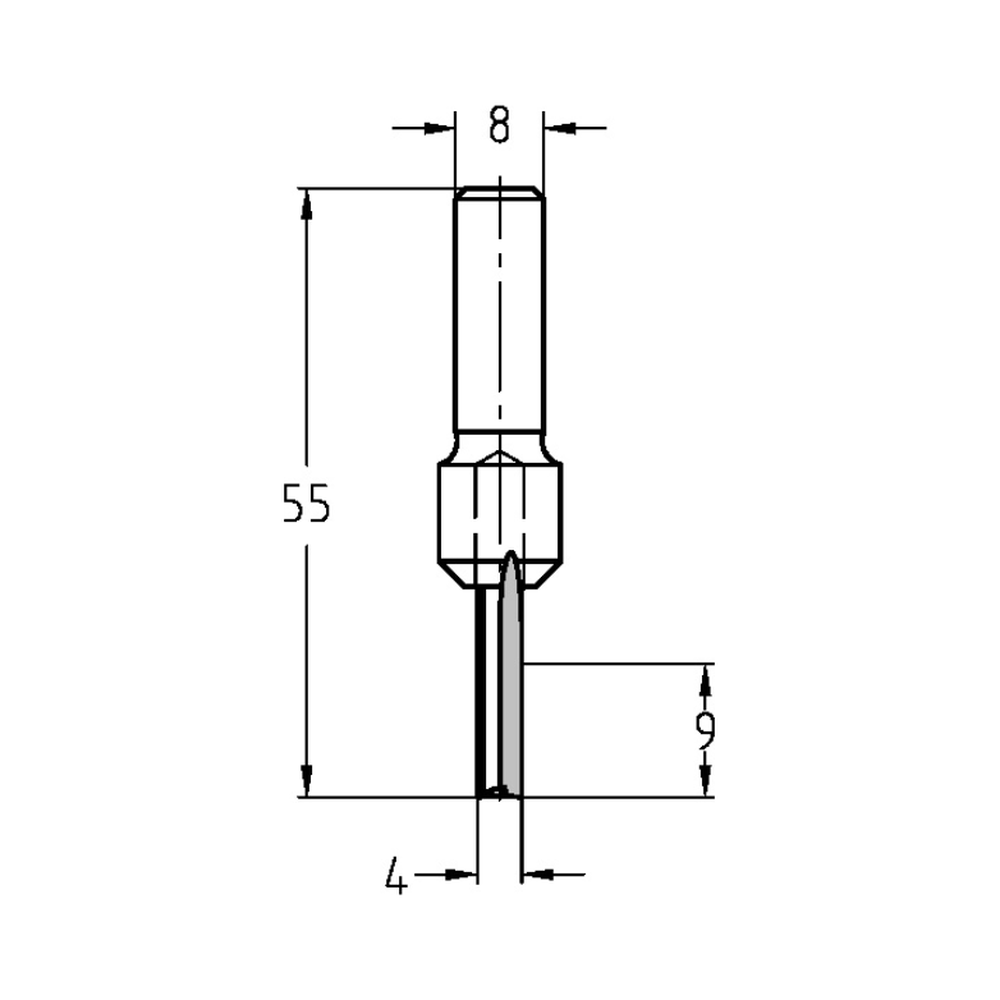 GROEFFREES Ø 4 X 9 MM, TL=55 MM, S=8 MM, HS