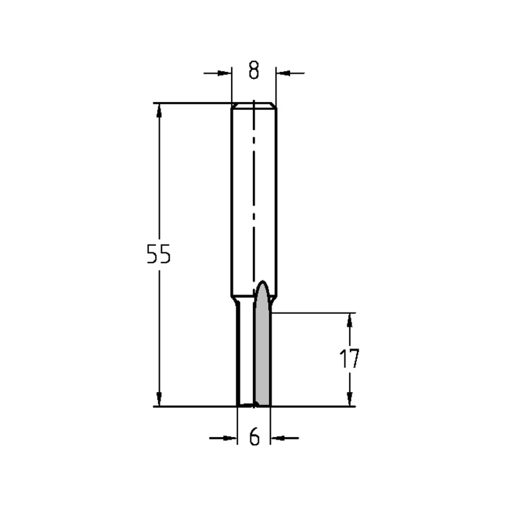 GROEFFREES Ø 6 X 17 MM, TL=55 MM, S=8 MM, HS