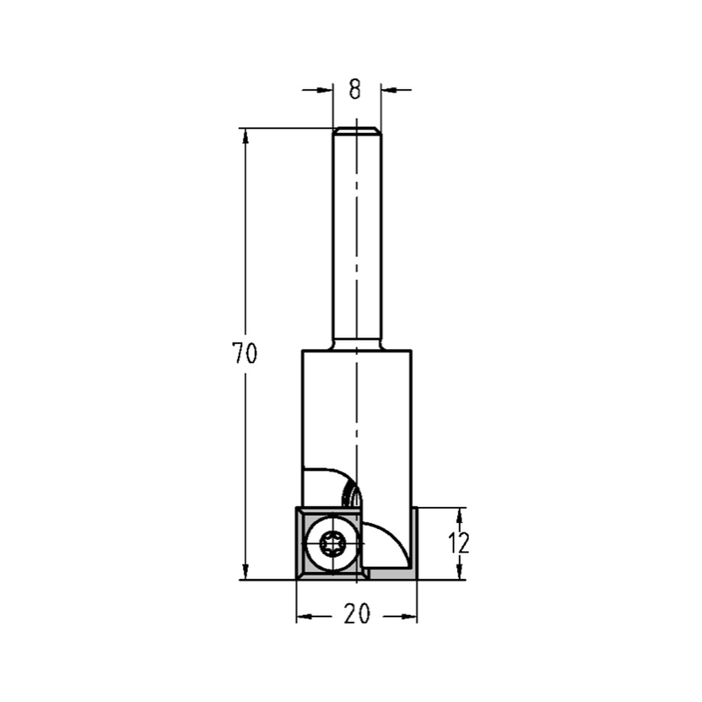 KEERMESGROEFFREES Ø 20 X 12 MM, TL=70 MM, S=8 MM, HW