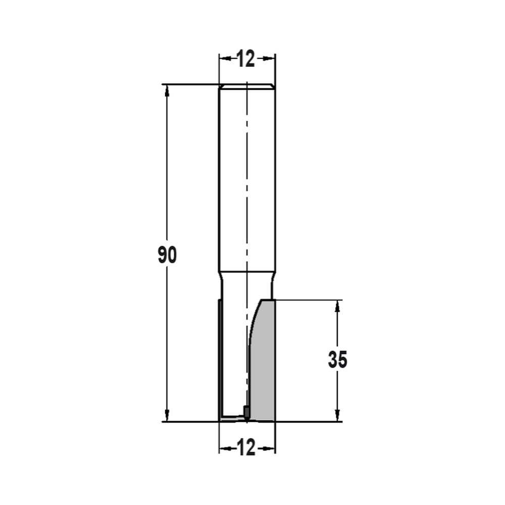 GROEFFREES Ø 12 X 35 MM, TL=90 MM, S=12 MM, HW