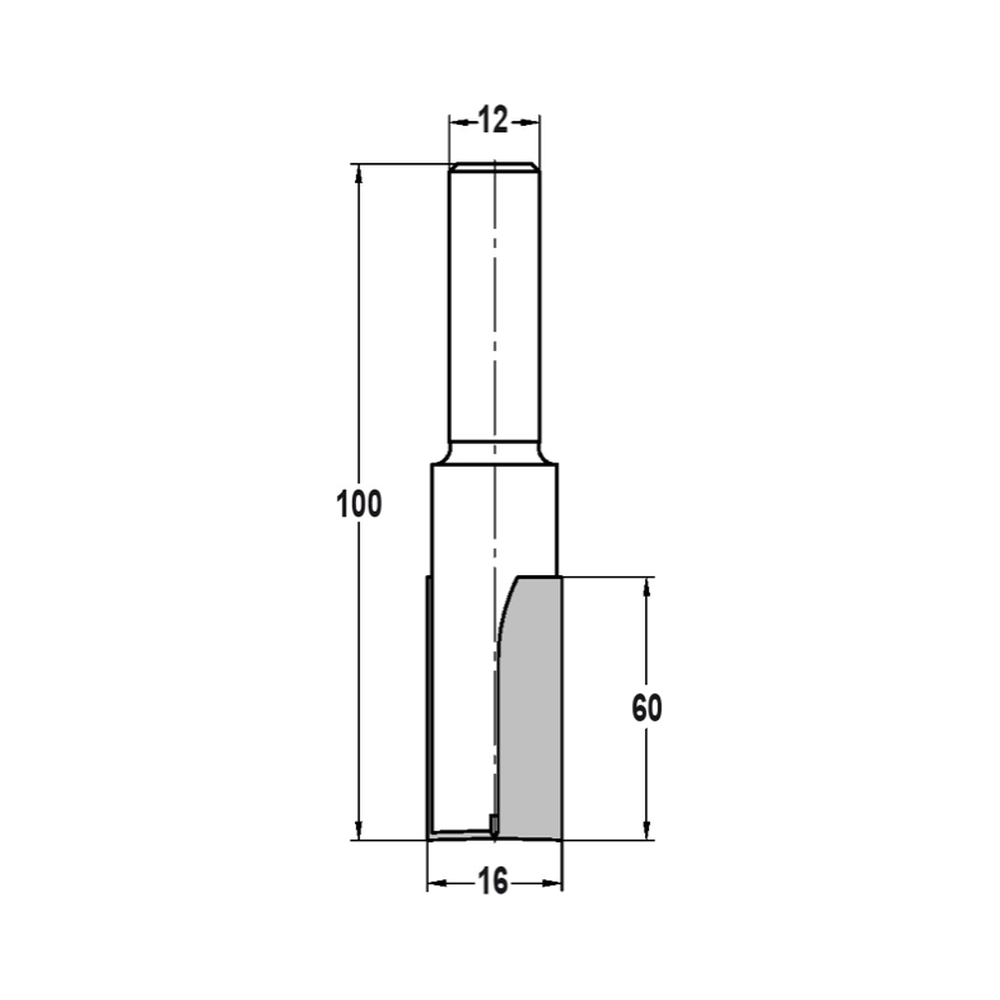GROEFFREES Ø 16 X 60 MM, TL=100 MM, S=12 MM, HW