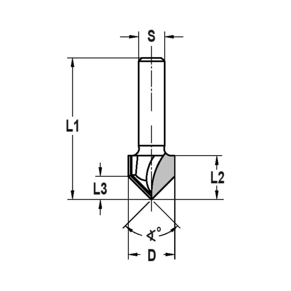 V-GROEFFREES 90°, D=14 MM, S=6 MM, HW, Z=2