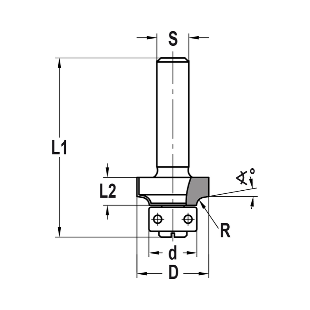 AFRONDPROFIELFREES R=2,0 MM MET KUNSTSTOF LAGER, D=18 MM, S=8 MM, HW