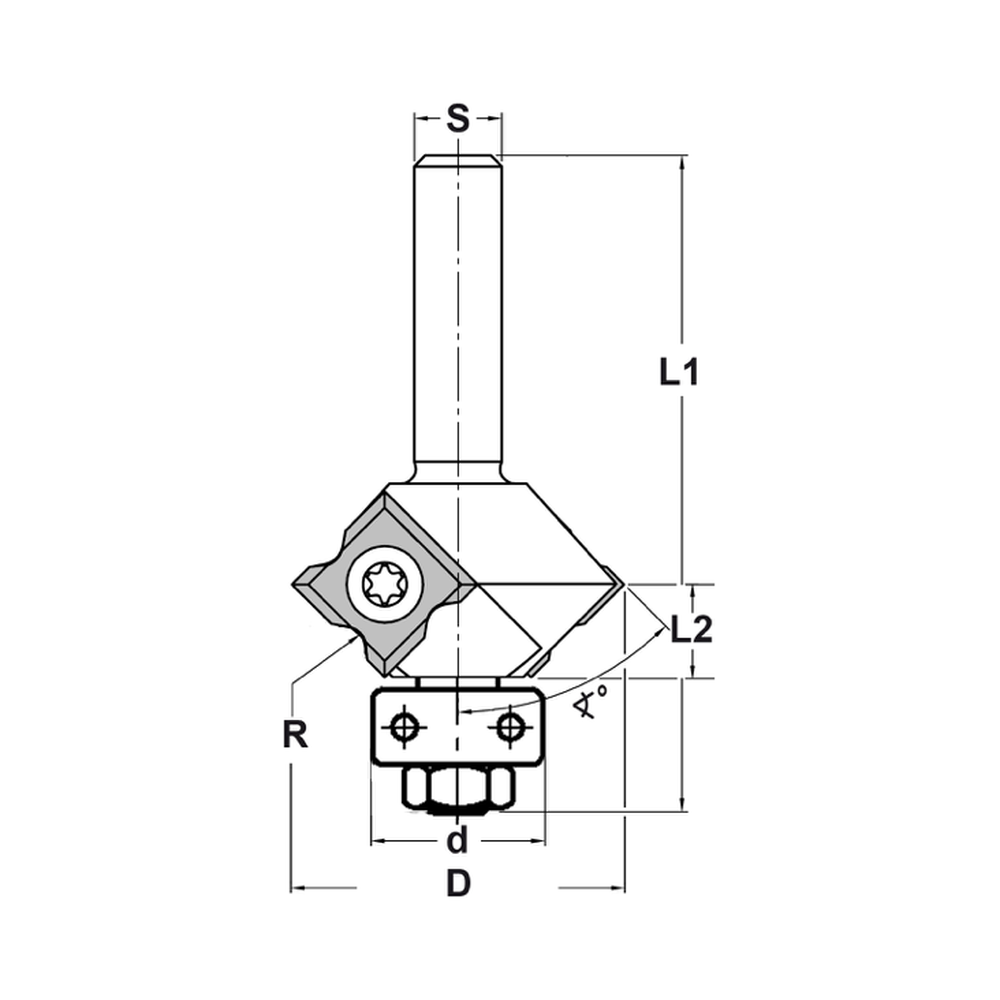 KEERMESFASE-/ AFRONDFREES MET LAGER, 45° + R1/2/3, S=8 MM, HW