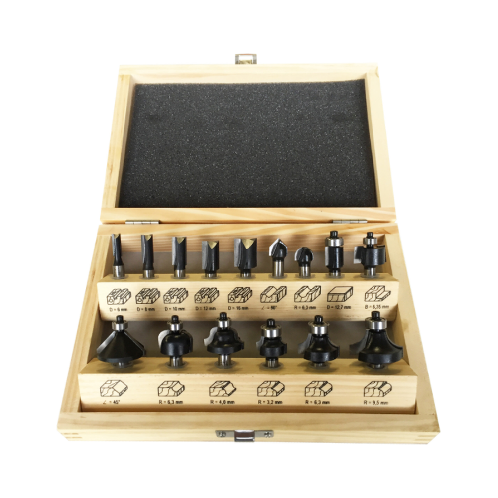 FREZEN IN HOUTEN KIST, 15-DELIGE SET, SCHACHT 8 MM, HW