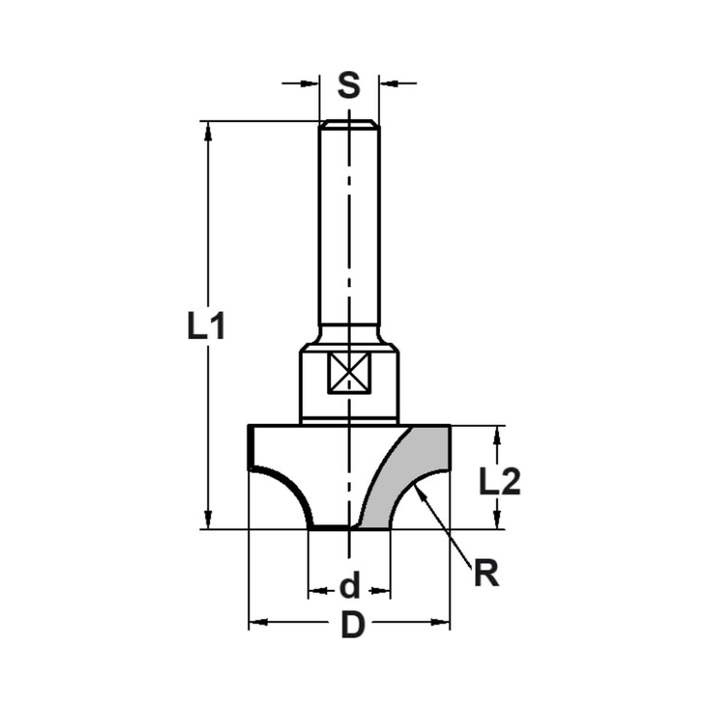 KWARTRONDPROFIELFREES R=8,0 MM ONDERKANT INGELEGD HW, D=27 MM, S=6 MM, HW