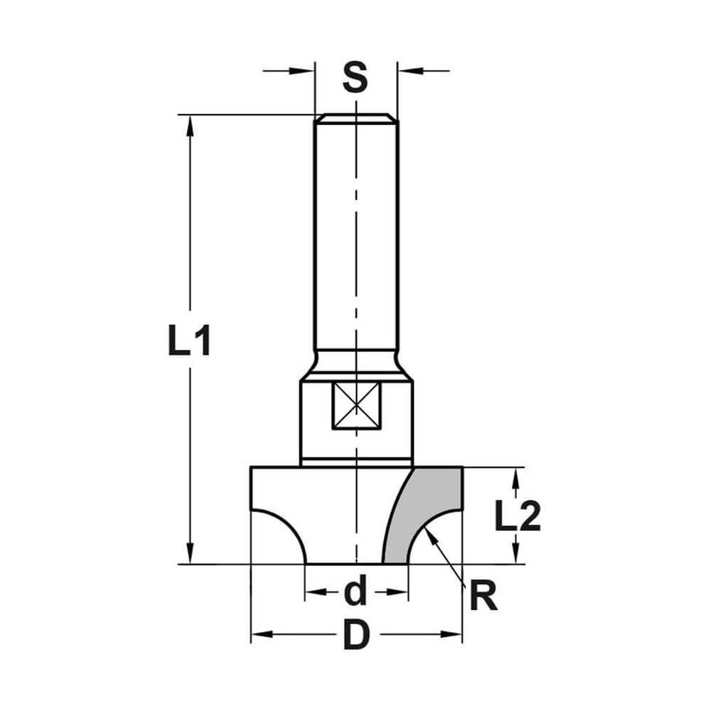 KWARTRONDPROFIELFREES R=6,35 MM ZONDER LAGER, D=24,6 MM, S=12 MM, HW