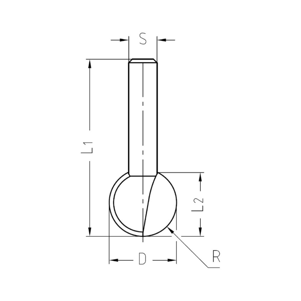 KOGELPROFIELFREES R=8,0 MM, TL=45 MM, S=8 MM, HW