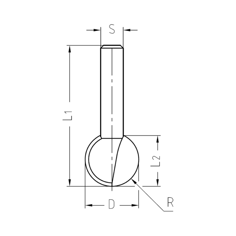 KOGELPROFIELFREES R=9,5 MM, TL=50 MM, S=8 MM, HW