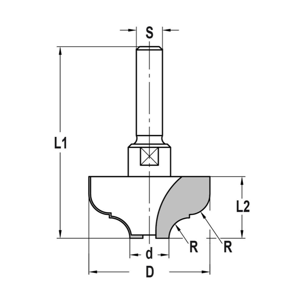 MULTIPROFIELFREES R=6,3 MM ZONDER LAGER, L2=19 MM, S=10 MM, HW
