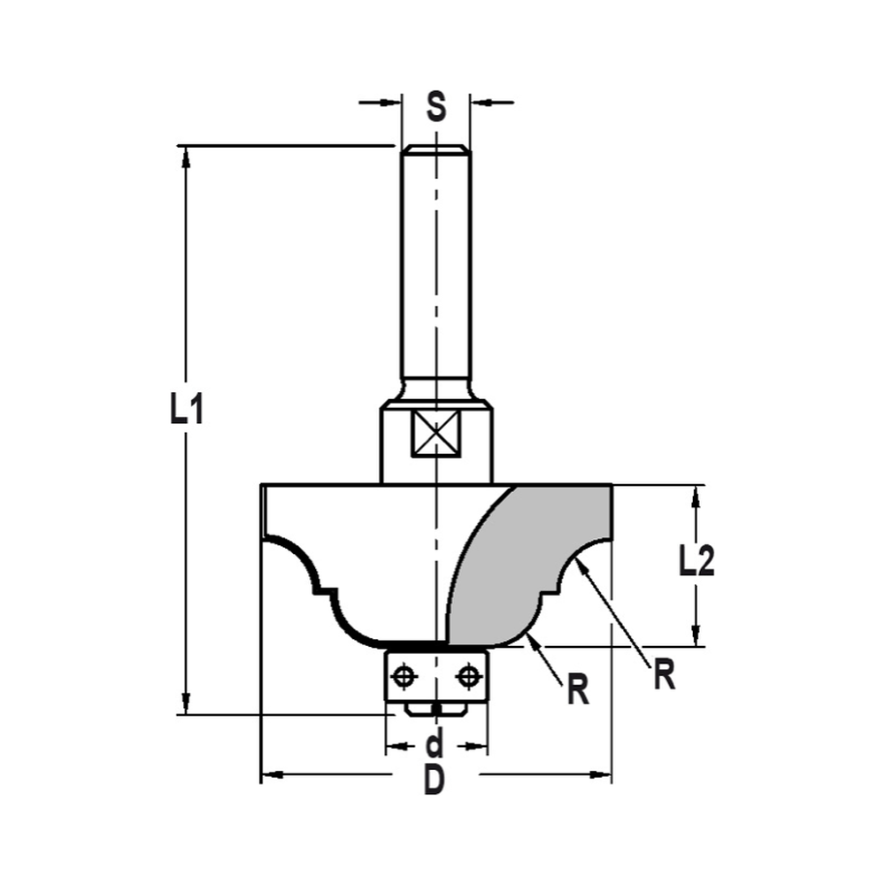 CONTRAPROFIELFREES R=6,3 MM MET LAGER 12 MM, L2=19 MM, S=12 MM, HW