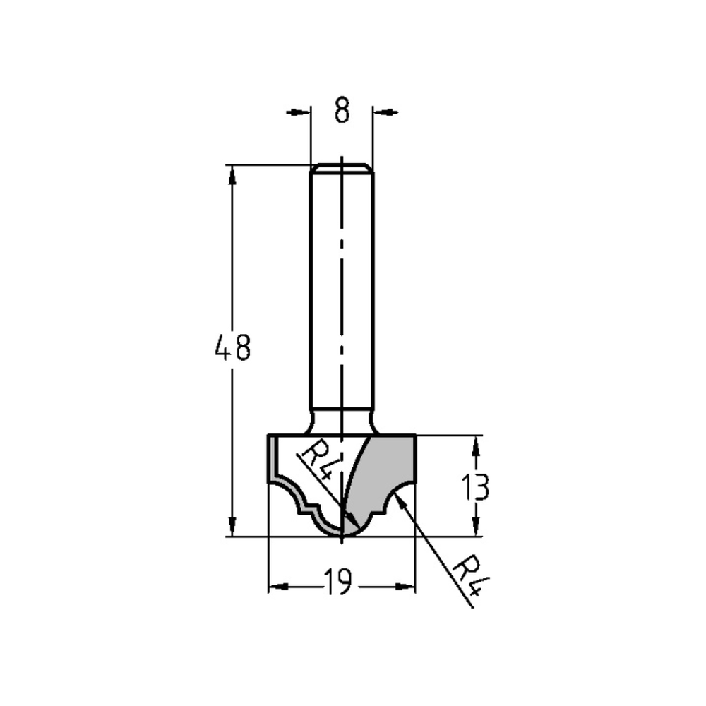 SIERPROFIELFREES R=4/4 MM, TL=48 MM, S=8 MM, HW