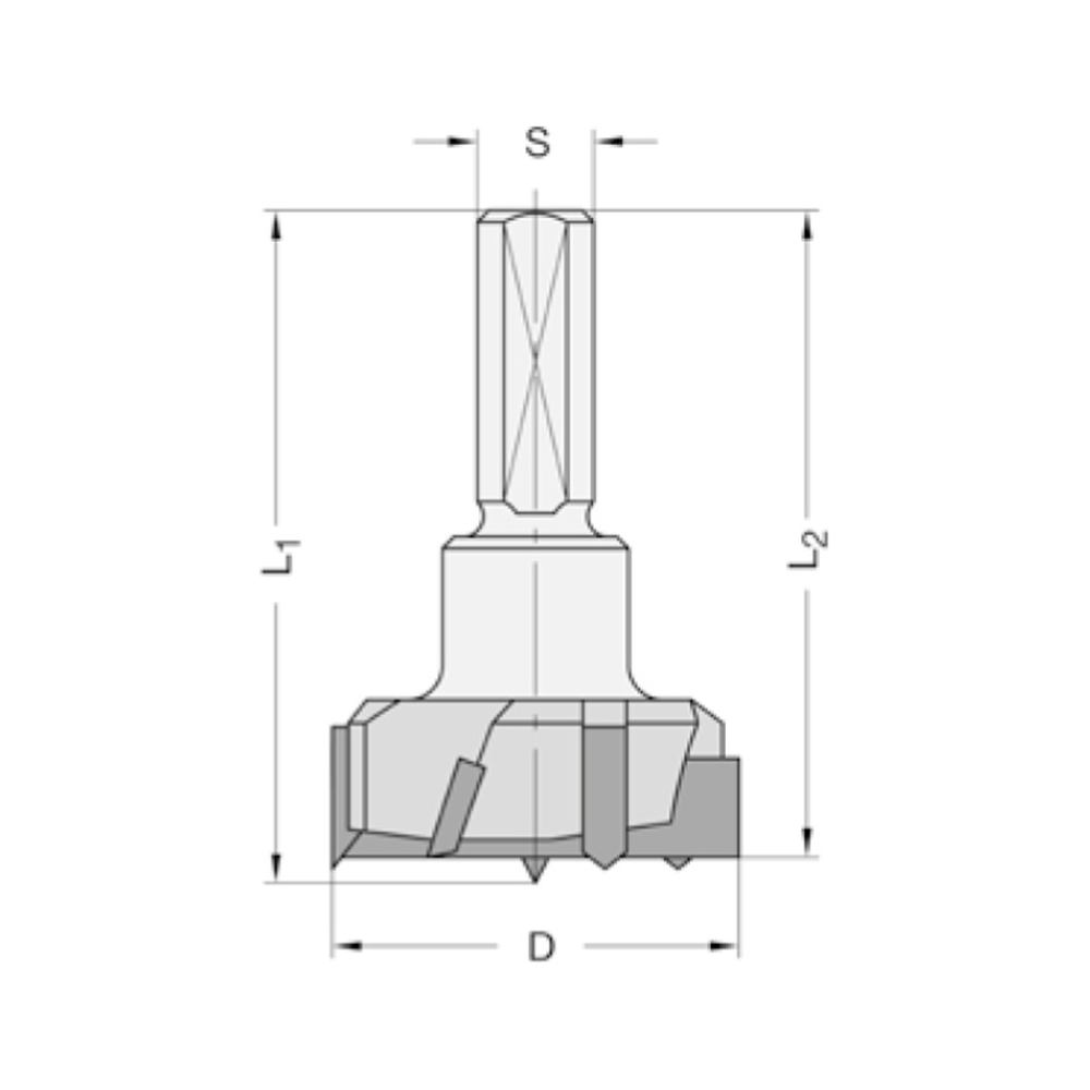 CILINDERKOPBOOR MET SPANVLAK Ø 35 MM, TL=57,5 MM, Z=3/V=3, S=10 MM, HW Links