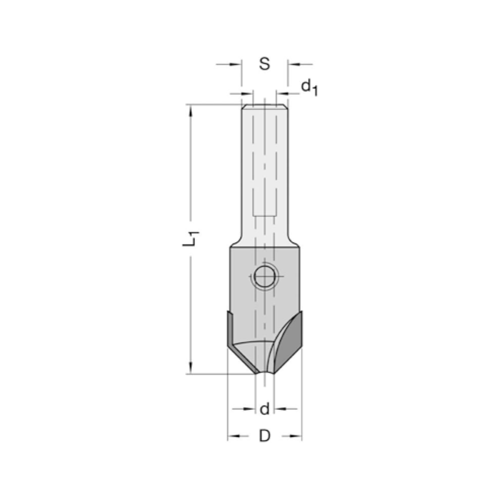 VERZINKERS 90°, D=15 MM, TL=58 MM, S=10 MM MET SPANVLAK, HW, Z=2 Opname (d) = 5,5 mm Opening (d1) = 6,0 mm