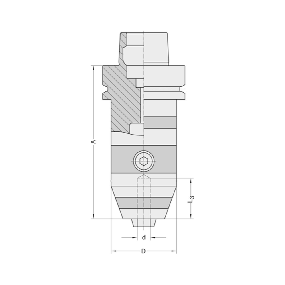 CNC-UNIVERSELE-BOORKOP, D=50 MM, HSK 63-F Universele boorkop Lengte (A) = 111 - 120 mm Opname (d) = 1 - 13 mm