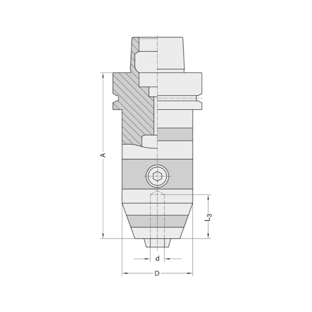 CNC-UNIVERSELE-BOORKOP, D=50 MM, HSK 63-F Universele boorkop Lengte (A) = 115 - 123 mm Opname (d) = 3 - 16 mm