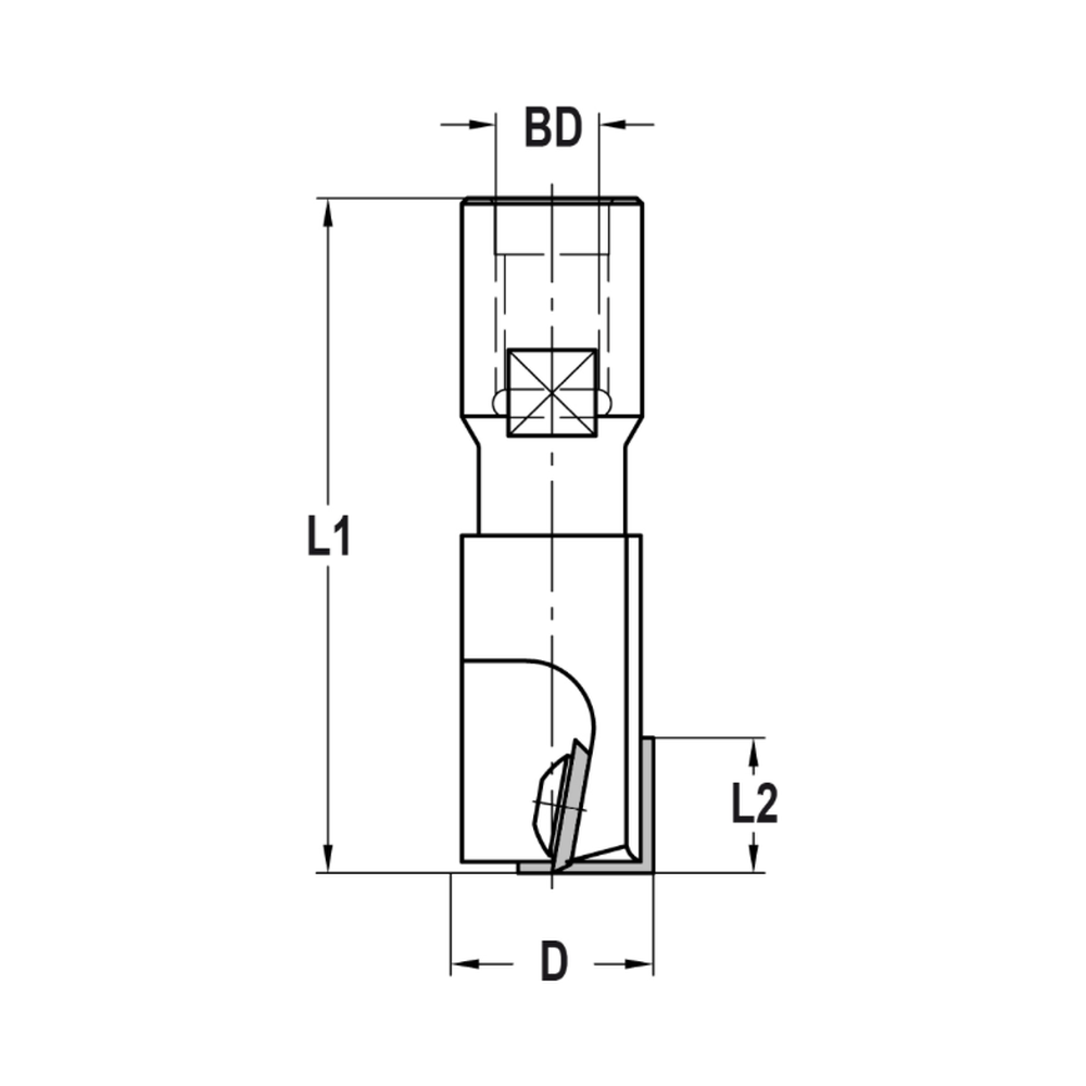 KEERMESGROEFFREES Ø 24 X 12 MM, TL=60 MM, BINNENDRAAD M10, HW Met inboormes en wisselschacht uitvoering
