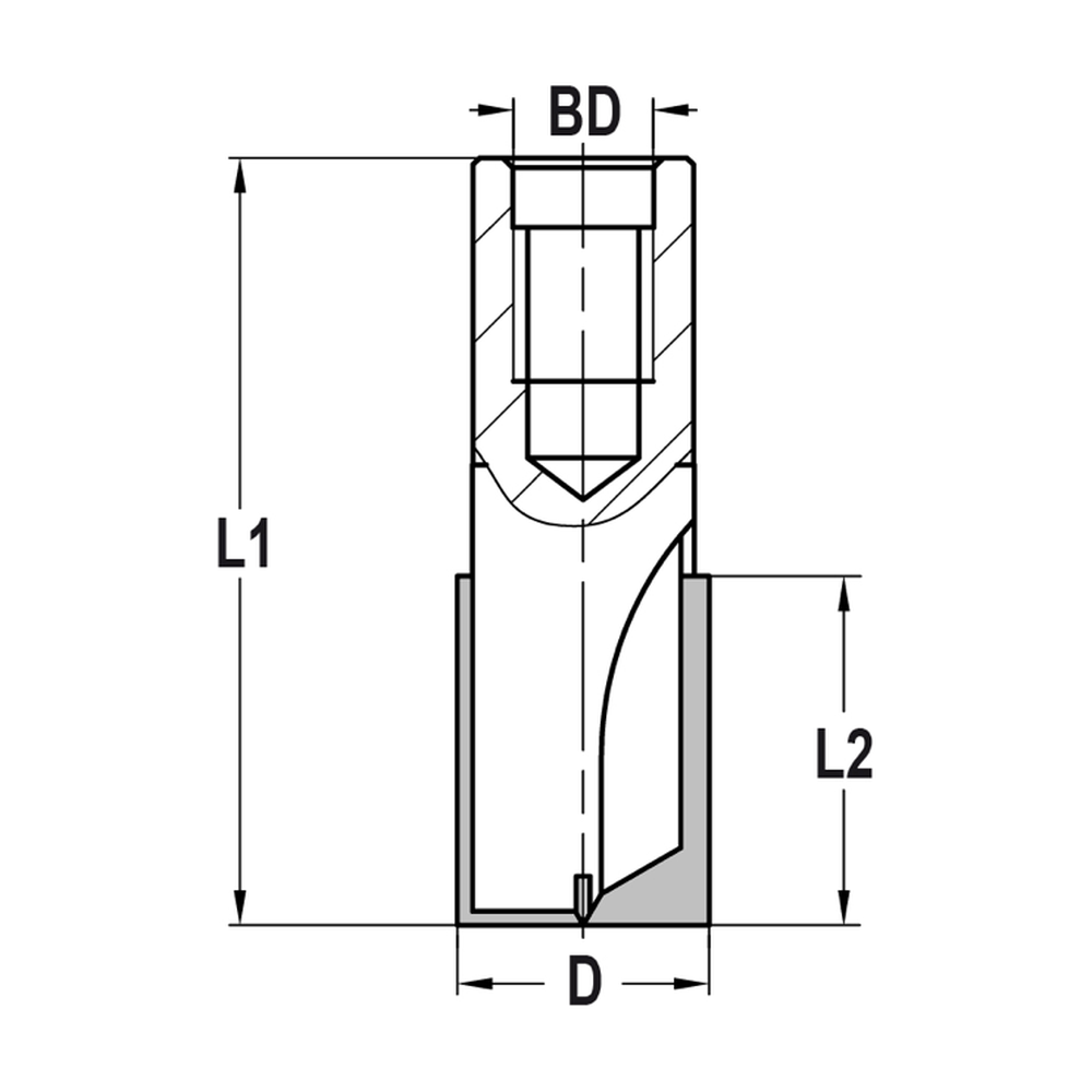 GROEFFREES Ø 10 X 35 MM, TL=67 MM, BINNENDRAAD M12, HW Zij- en onderkant snijdend, onderkant ingelegd HW