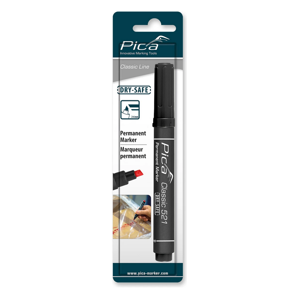 Pica Classic 521/46 Permanent Marker zwart - beitelpunt (blister)