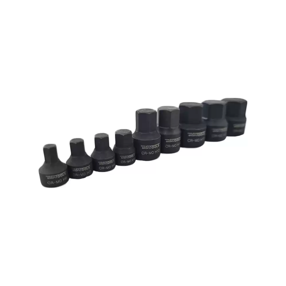 9-delige Stubby Impact Inbus Bit Socket Set H6 tot H19 Laag Profiel
