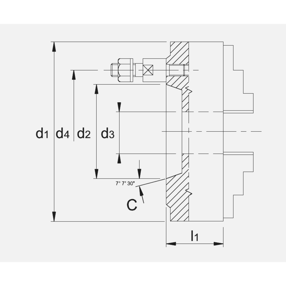 Bison ISO 702-3 (DIN 55027) Zelfcentrerende Drie-Klauwplaat, staal, type 3534