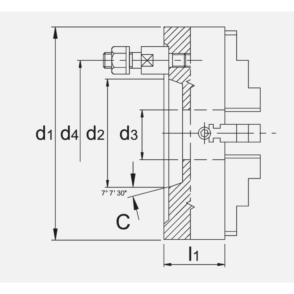 Bison ISO 702-3 (DIN 55027) Onafhankelijke Vier-Klauwplaat, gietijzer, type 4334