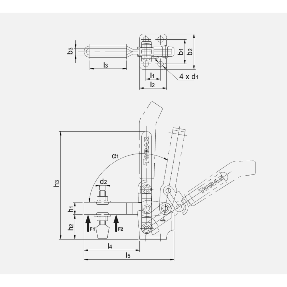 Torax Verticale Snelspanklem, met horizontale voet