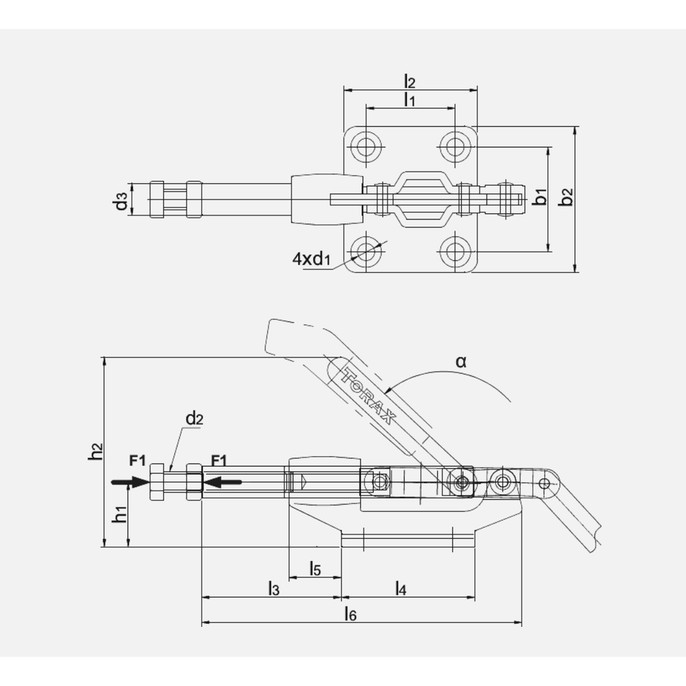 Torax Schuifstang Snelspanklem, met voet, zware uitvoering
