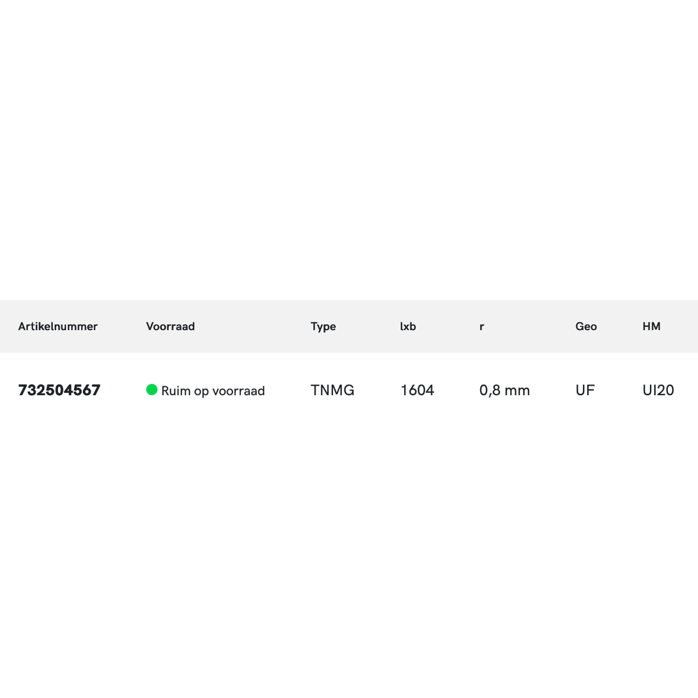 Phantom hardmetaal Wisselplaat TNMG 160408-UF UI20 (10 stuks)